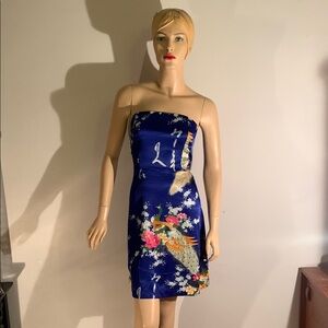 Strapless Blue Floral Dress